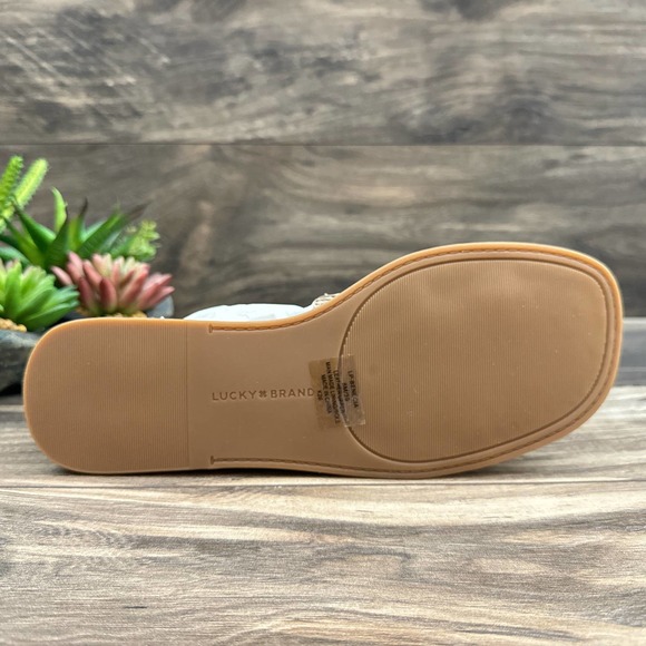 NIB Lucky Brand Benecia 8M Leather Flat Gladiator Sandals Dune - Picture 8 of 11